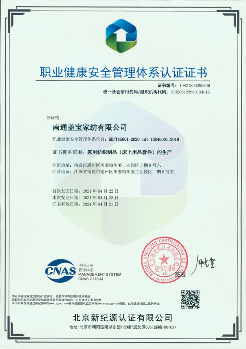 Occupational Health and Safety Management System Certificate (Chinese) 